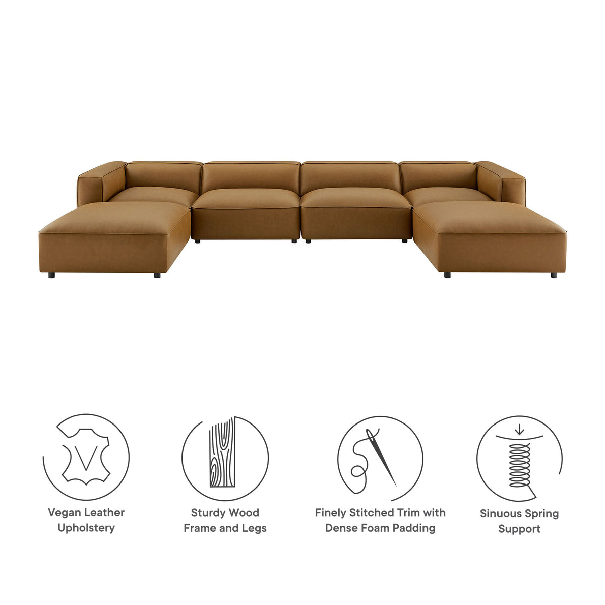 Auren 6-Piece Upholstered Vegan Leather Modular Sofa - Camel