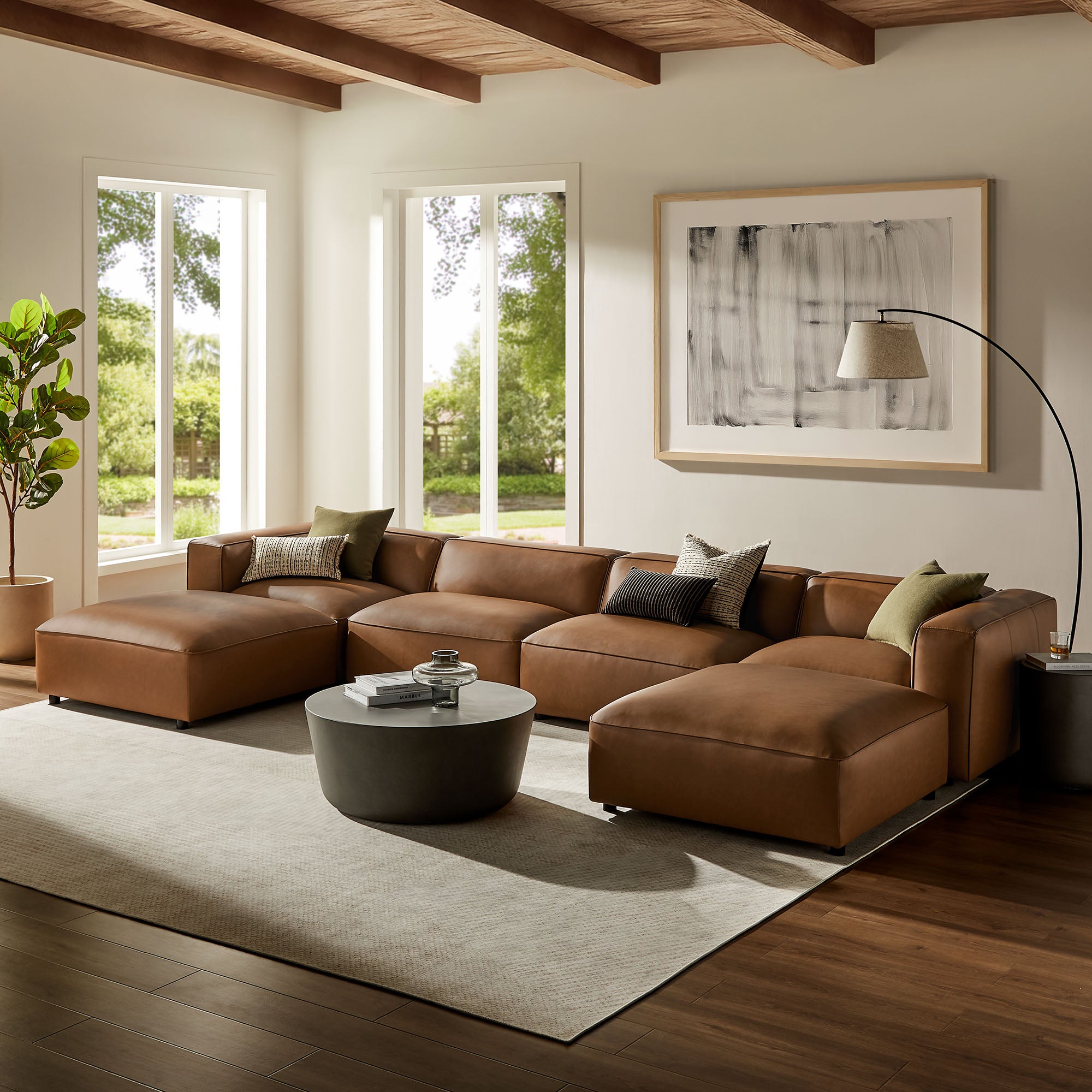 Auren 6-Piece Upholstered Vegan Leather Modular Sofa - Coffee