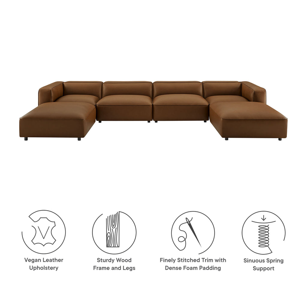 Auren 6-Piece Upholstered Vegan Leather Modular Sofa - Coffee