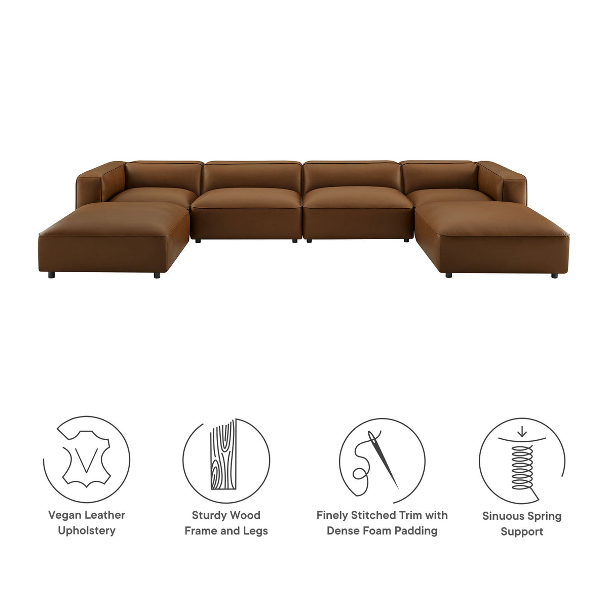 Auren 6-Piece Upholstered Vegan Leather Modular Sofa - Coffee