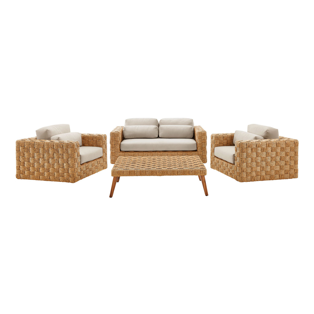 Thames 4-Piece Outdoor Patio Wicker Outdoor Patio Rattan Furniture Set - Natural Light Gray