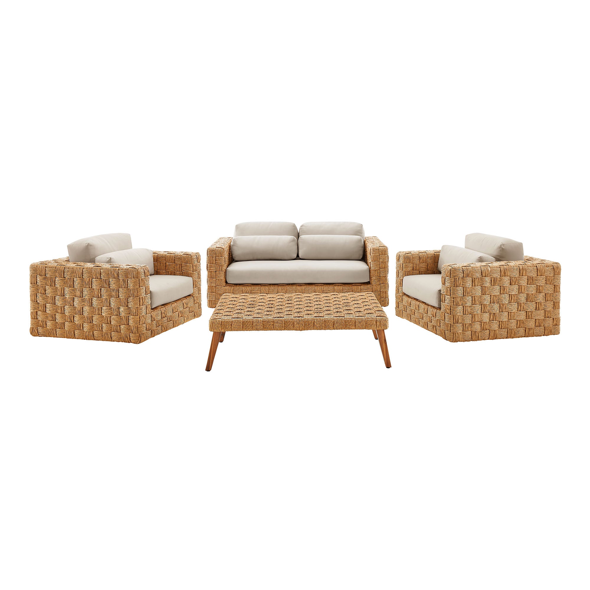 Thames 4-Piece Outdoor Patio Wicker Outdoor Patio Rattan Furniture Set - Natural Light Gray