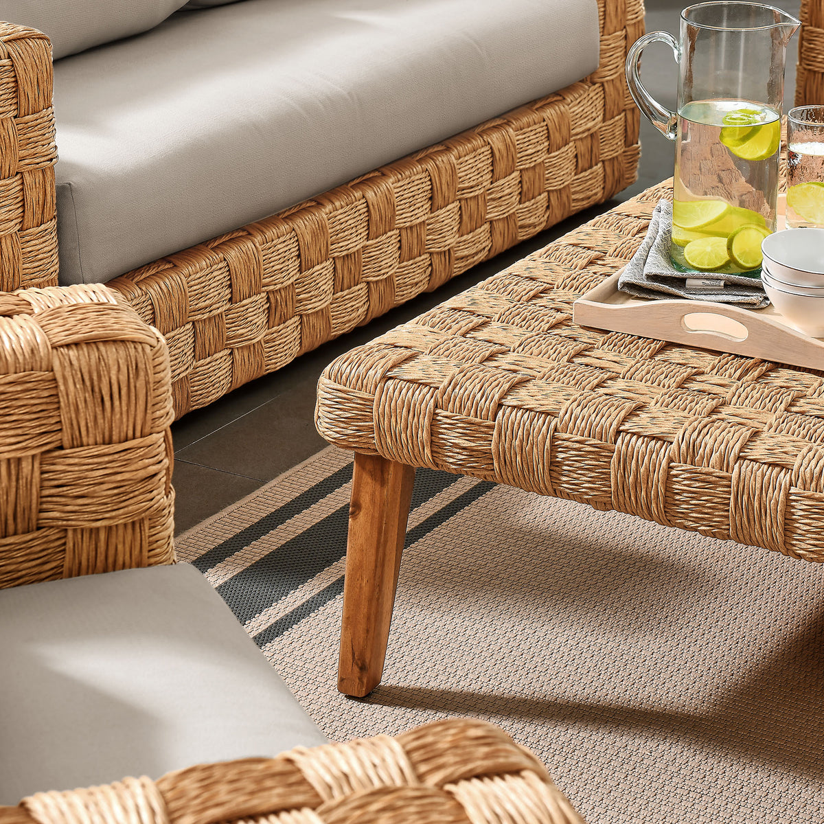 Thames 4-Piece Outdoor Patio Wicker Outdoor Patio Rattan Furniture Set - Natural Light Gray