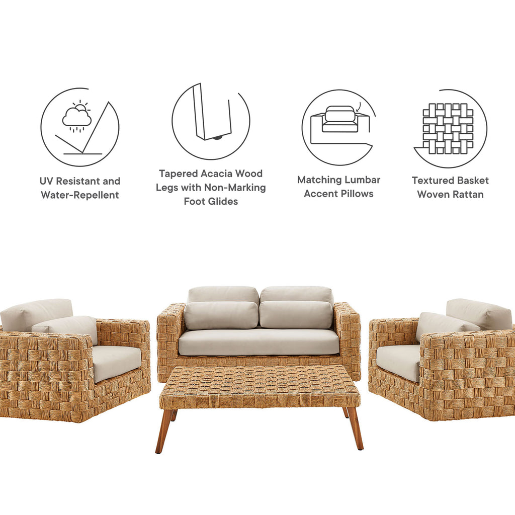Thames 4-Piece Outdoor Patio Wicker Outdoor Patio Rattan Furniture Set - Natural Light Gray