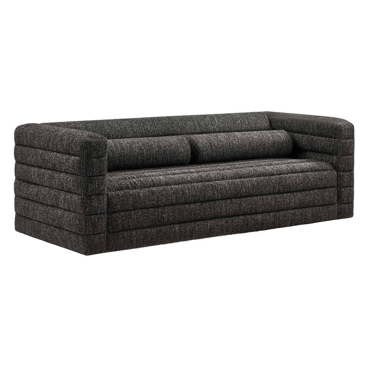 Relle Channel Tufted Boucle Upholstered Sofa - Charcoal