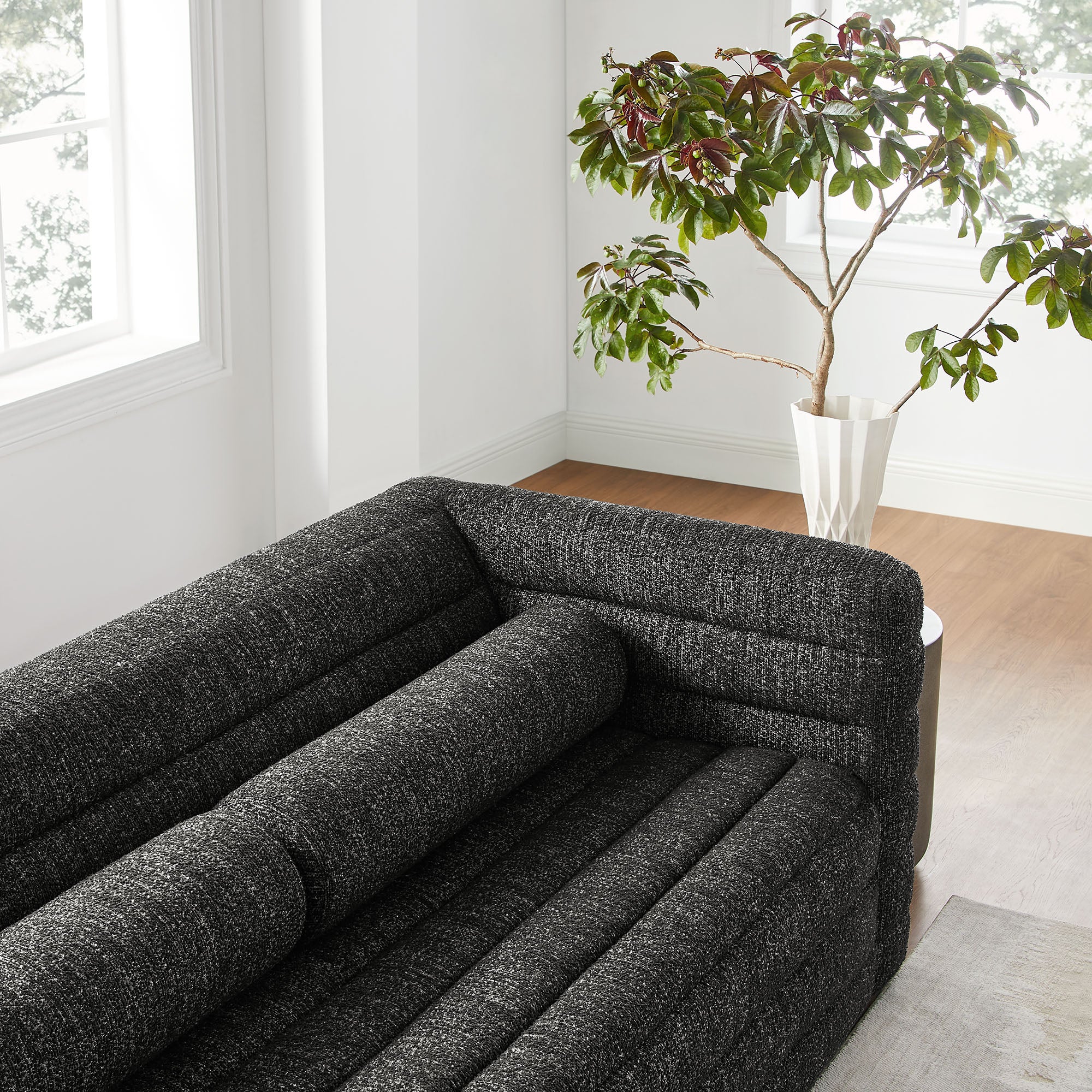 Relle Channel Tufted Boucle Upholstered Sofa - Charcoal