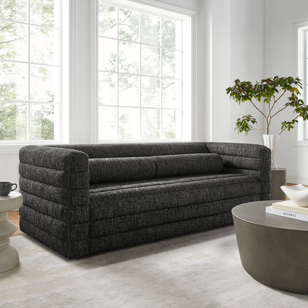 Relle Channel Tufted Boucle Upholstered Sofa - Charcoal