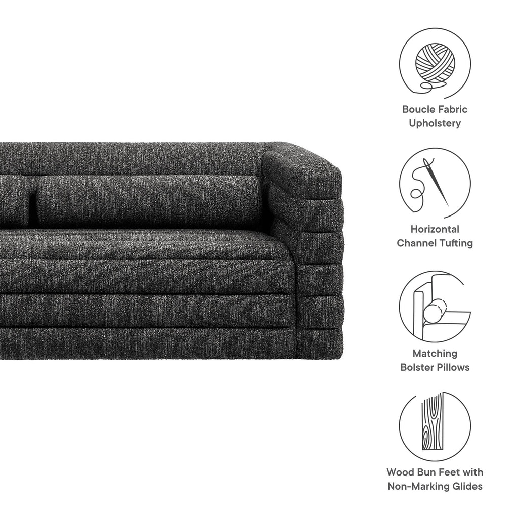 Relle Channel Tufted Boucle Upholstered Sofa - Charcoal