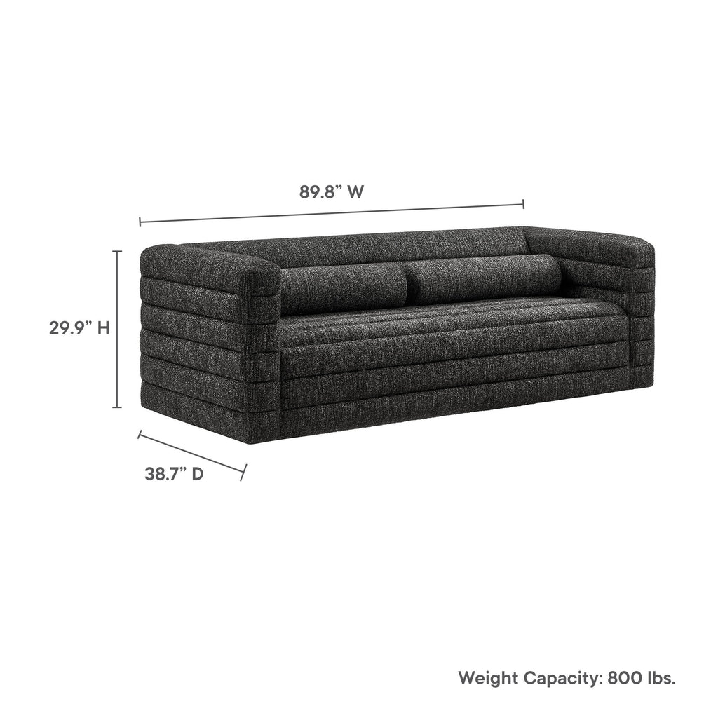 Relle Channel Tufted Boucle Upholstered Sofa - Charcoal