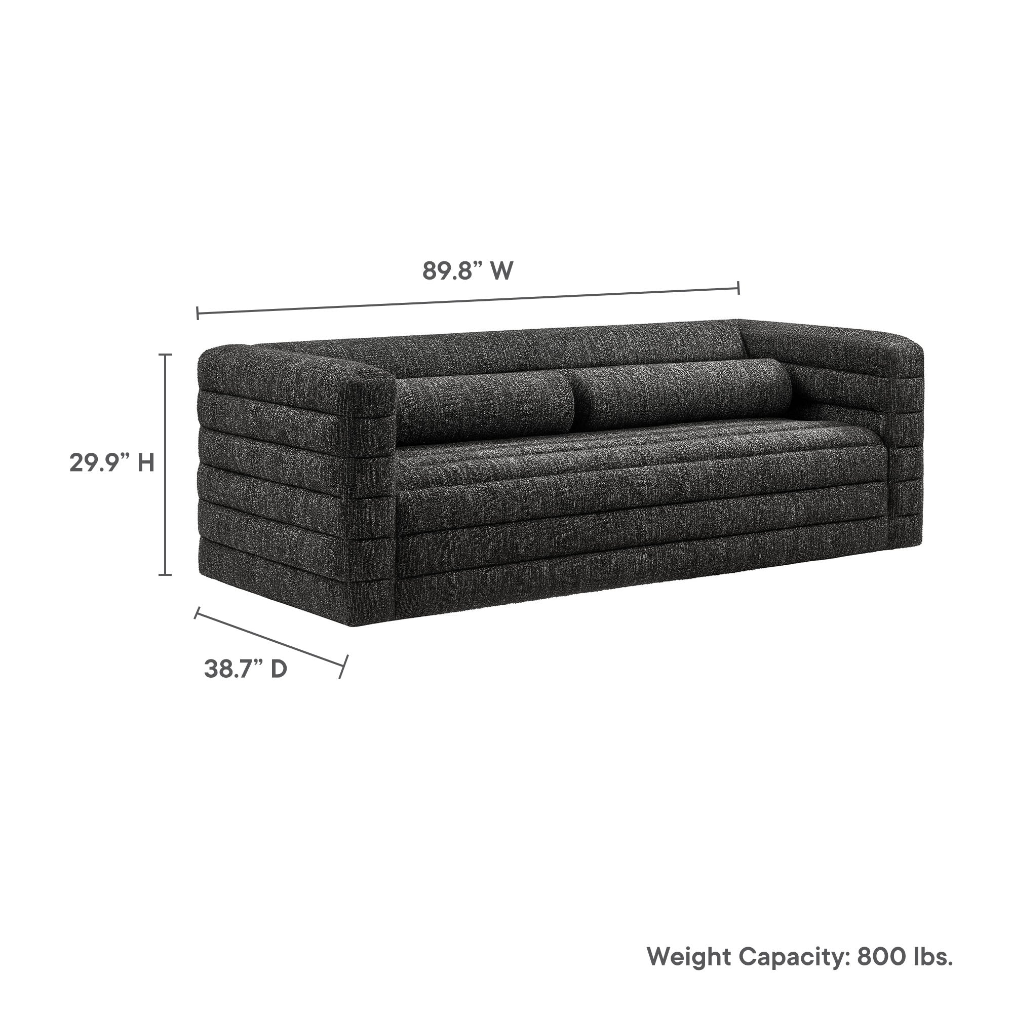 Relle Channel Tufted Boucle Upholstered Sofa - Charcoal