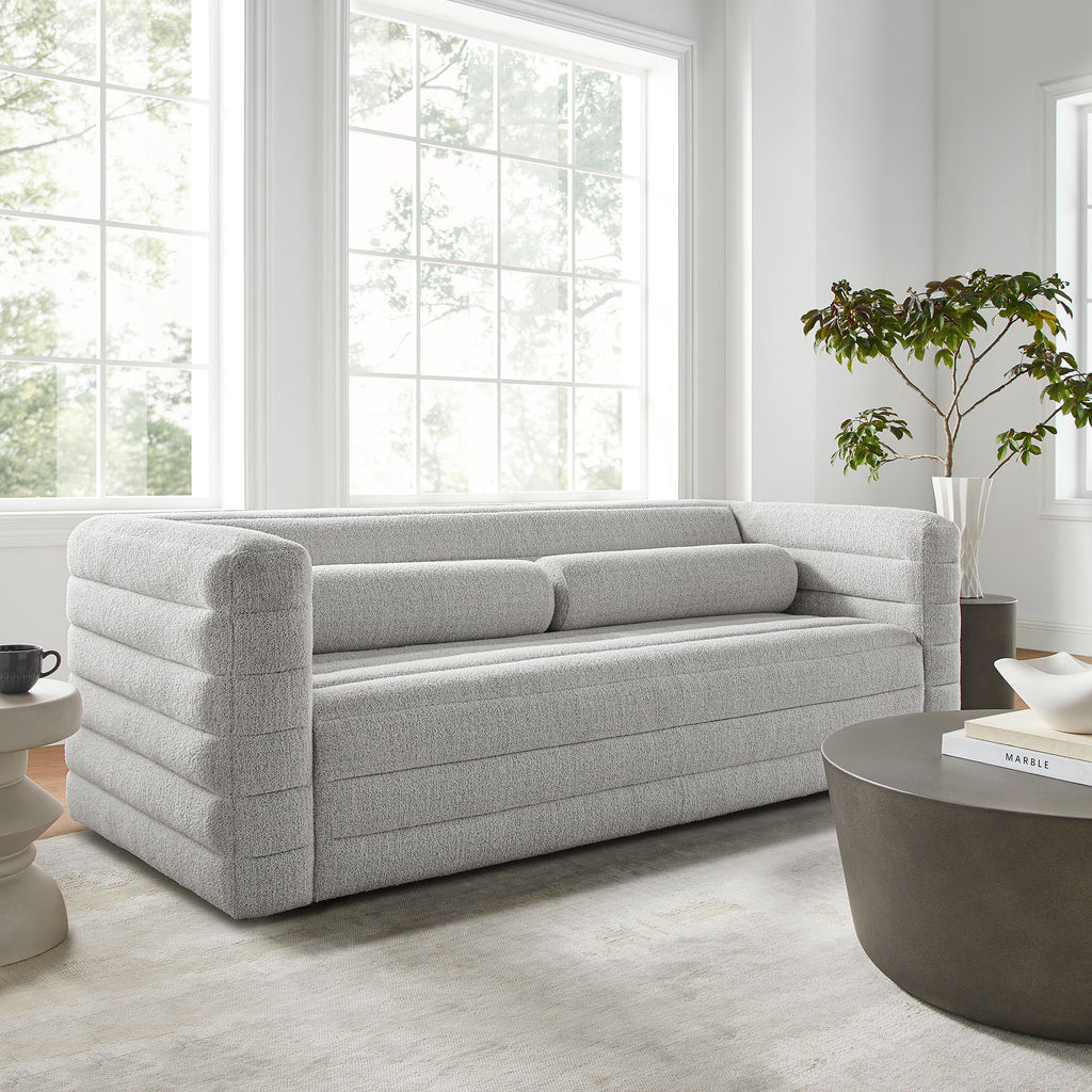 Relle Channel Tufted Boucle Upholstered Sofa - Newsprint