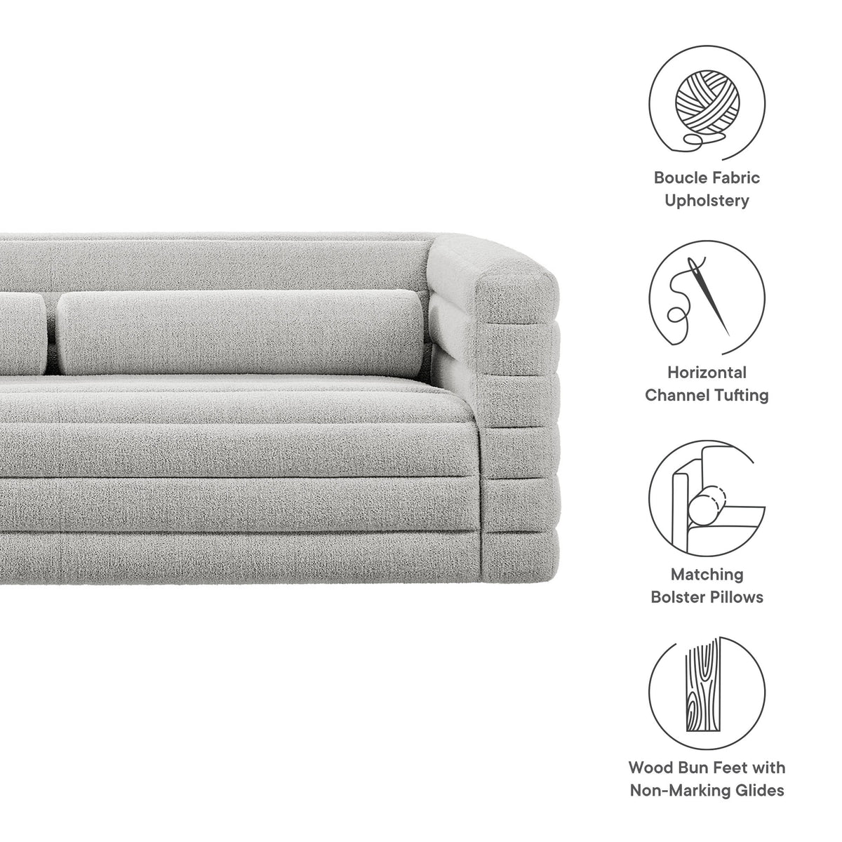 Relle Channel Tufted Boucle Upholstered Sofa - Newsprint