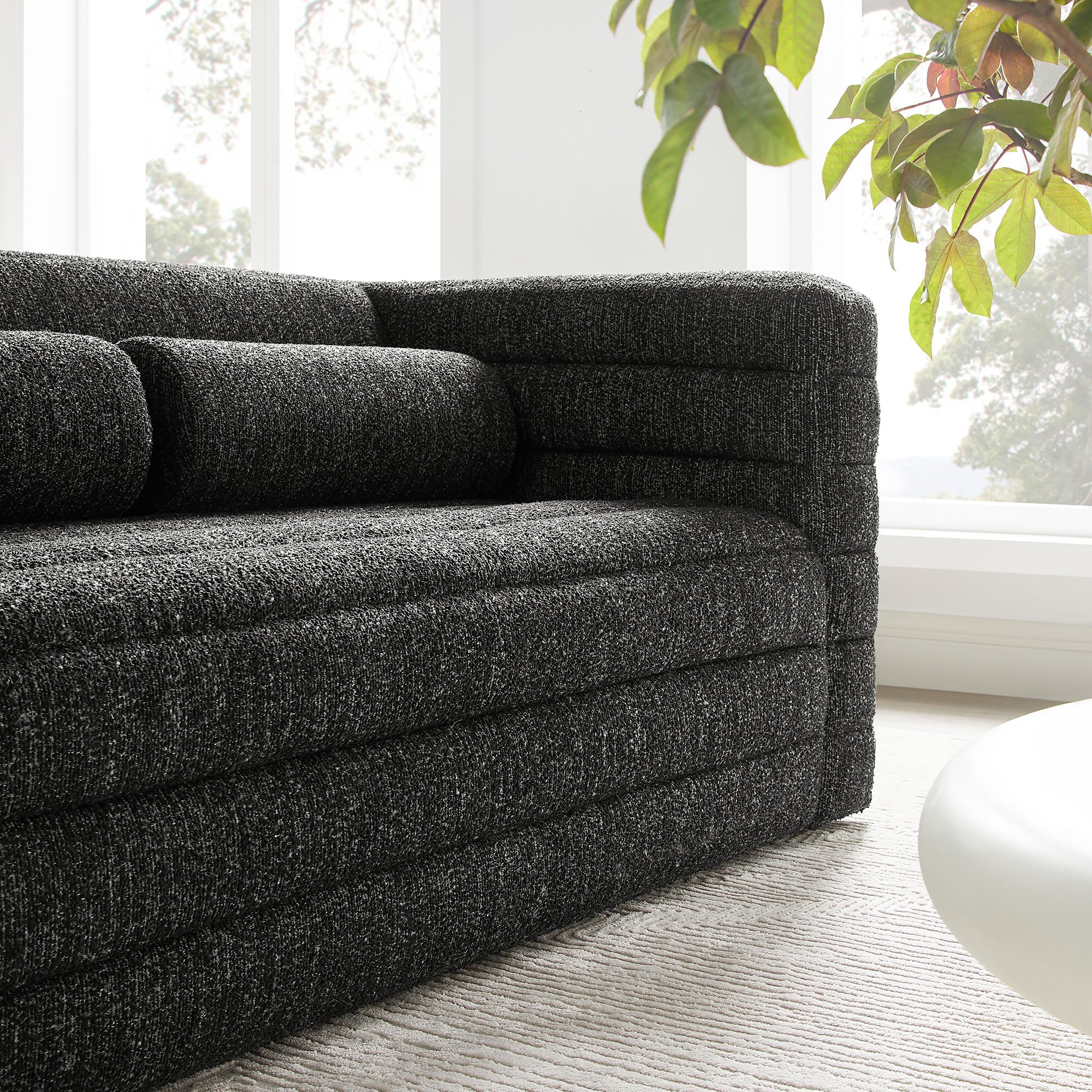 Relle Channel Tufted Boucle Upholstered Loveseat - Charcoal