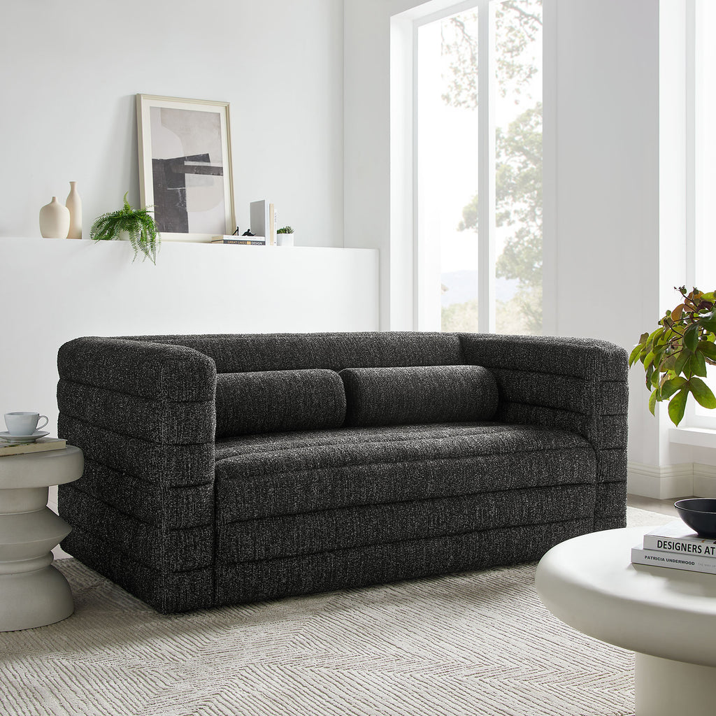 Relle Channel Tufted Boucle Upholstered Loveseat - Charcoal