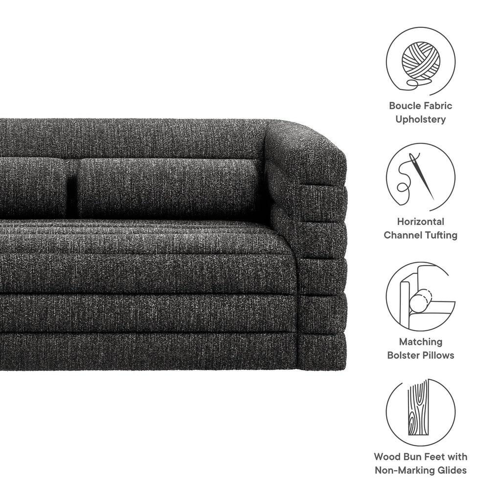 Relle Channel Tufted Boucle Upholstered Loveseat - Charcoal