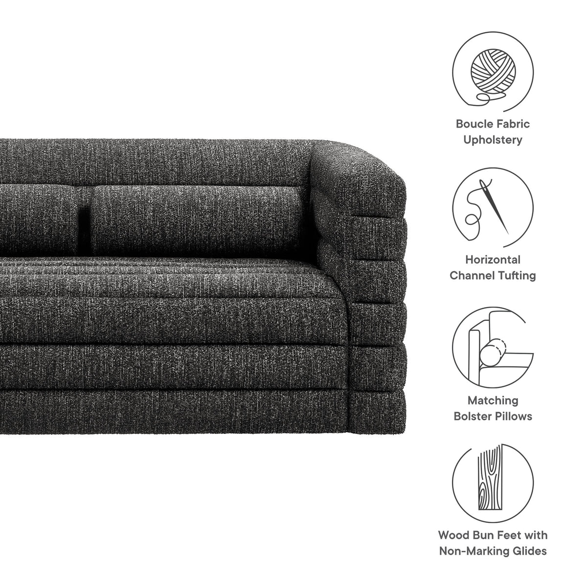 Relle Channel Tufted Boucle Upholstered Loveseat - Charcoal