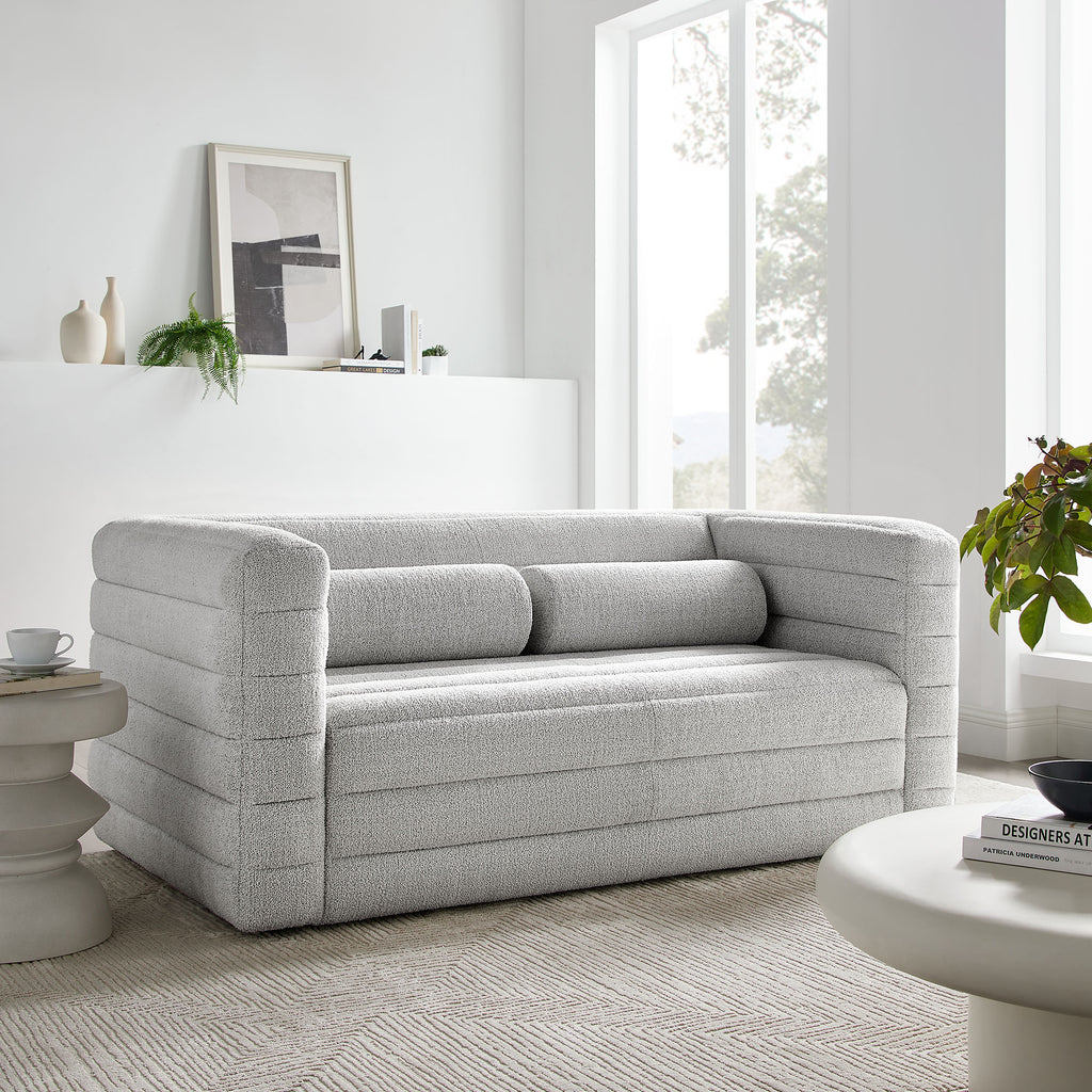 Relle Channel Tufted Boucle Upholstered Loveseat - Newsprint