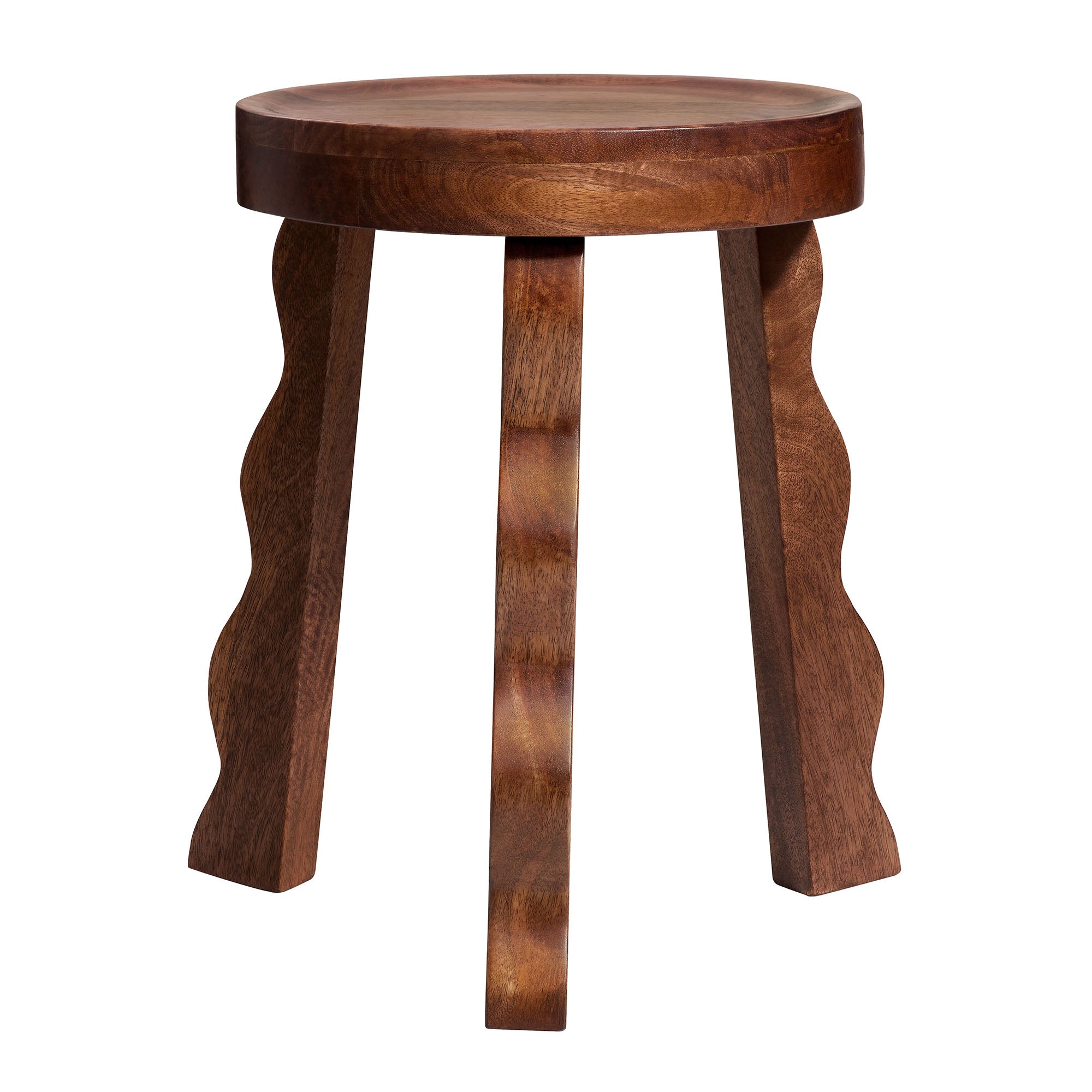 Sorrel Carved Wood Stool - Walnut