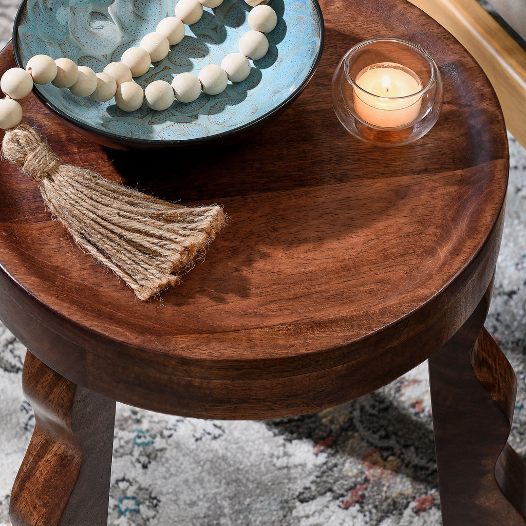 Sorrel Carved Wood Stool - Walnut