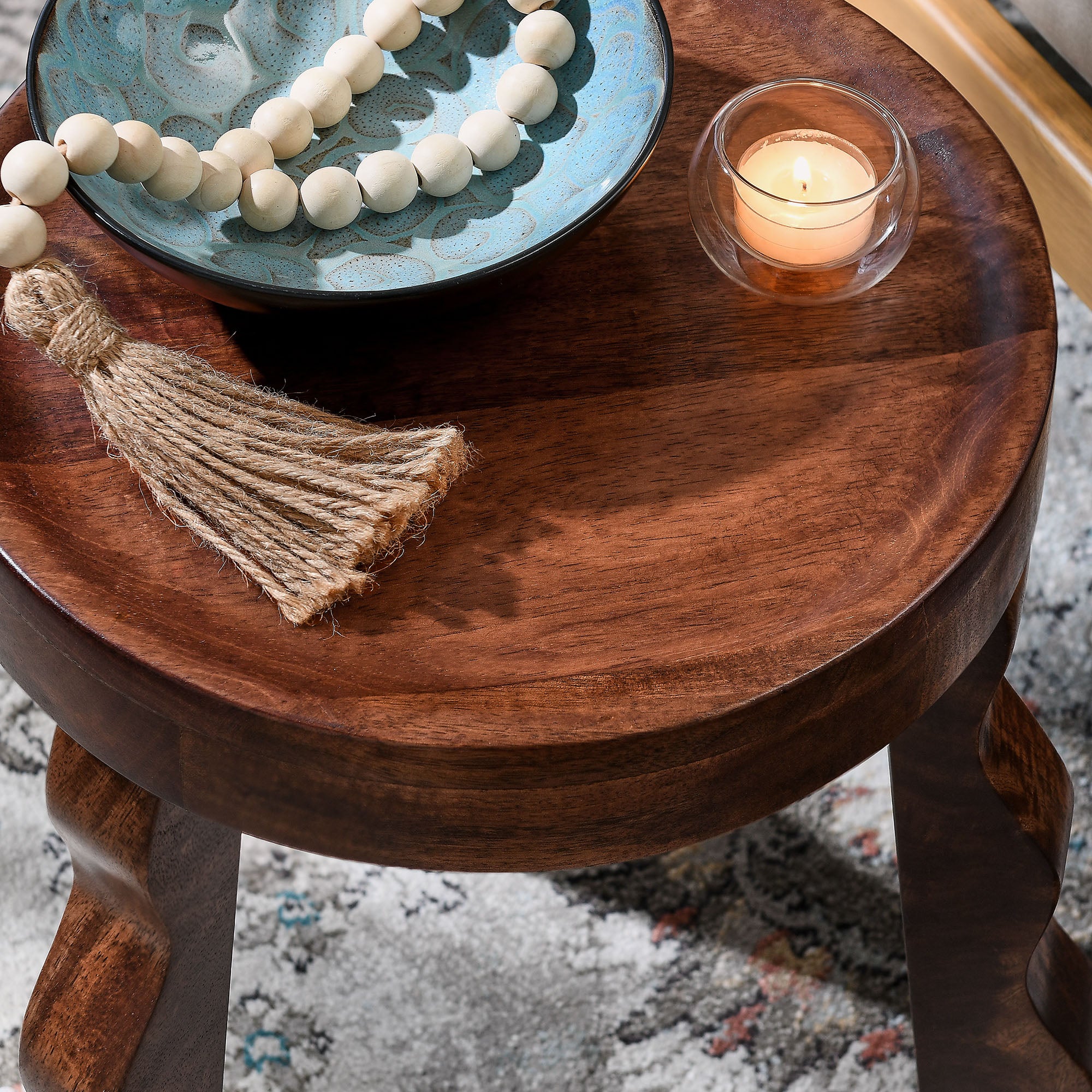 Sorrel Carved Wood Stool - Walnut