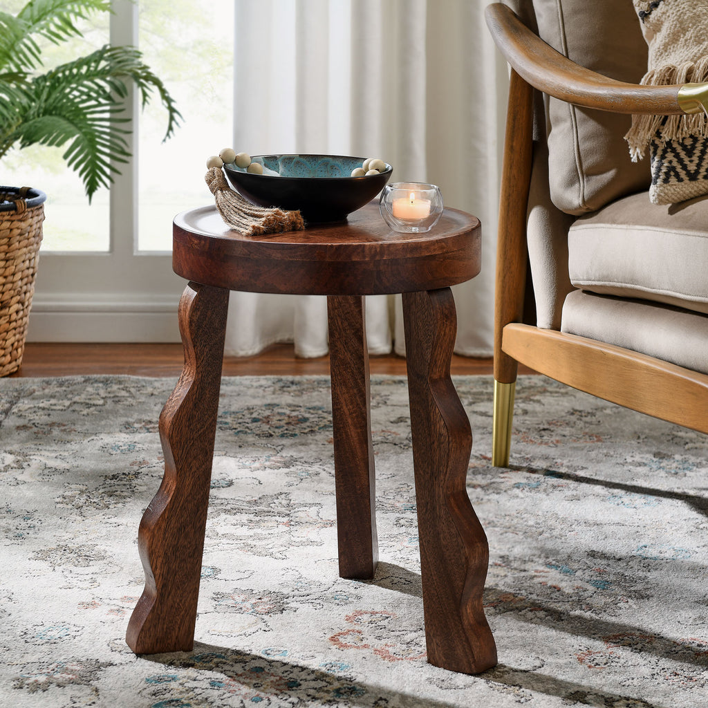 Sorrel Carved Wood Stool - Walnut