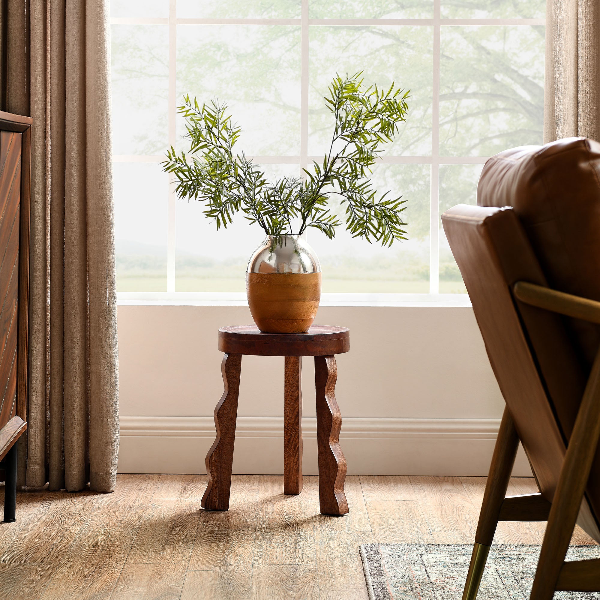 Sorrel Carved Wood Stool - Walnut