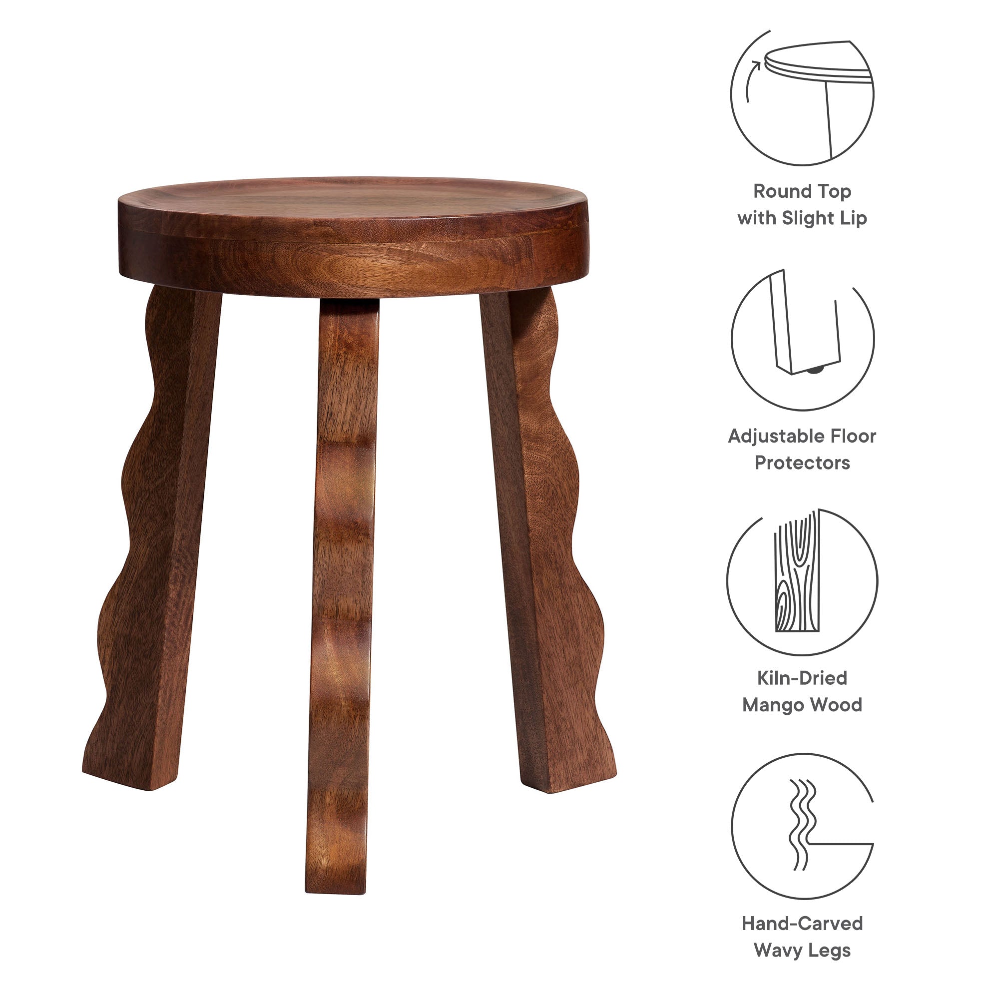 Sorrel Carved Wood Stool - Walnut