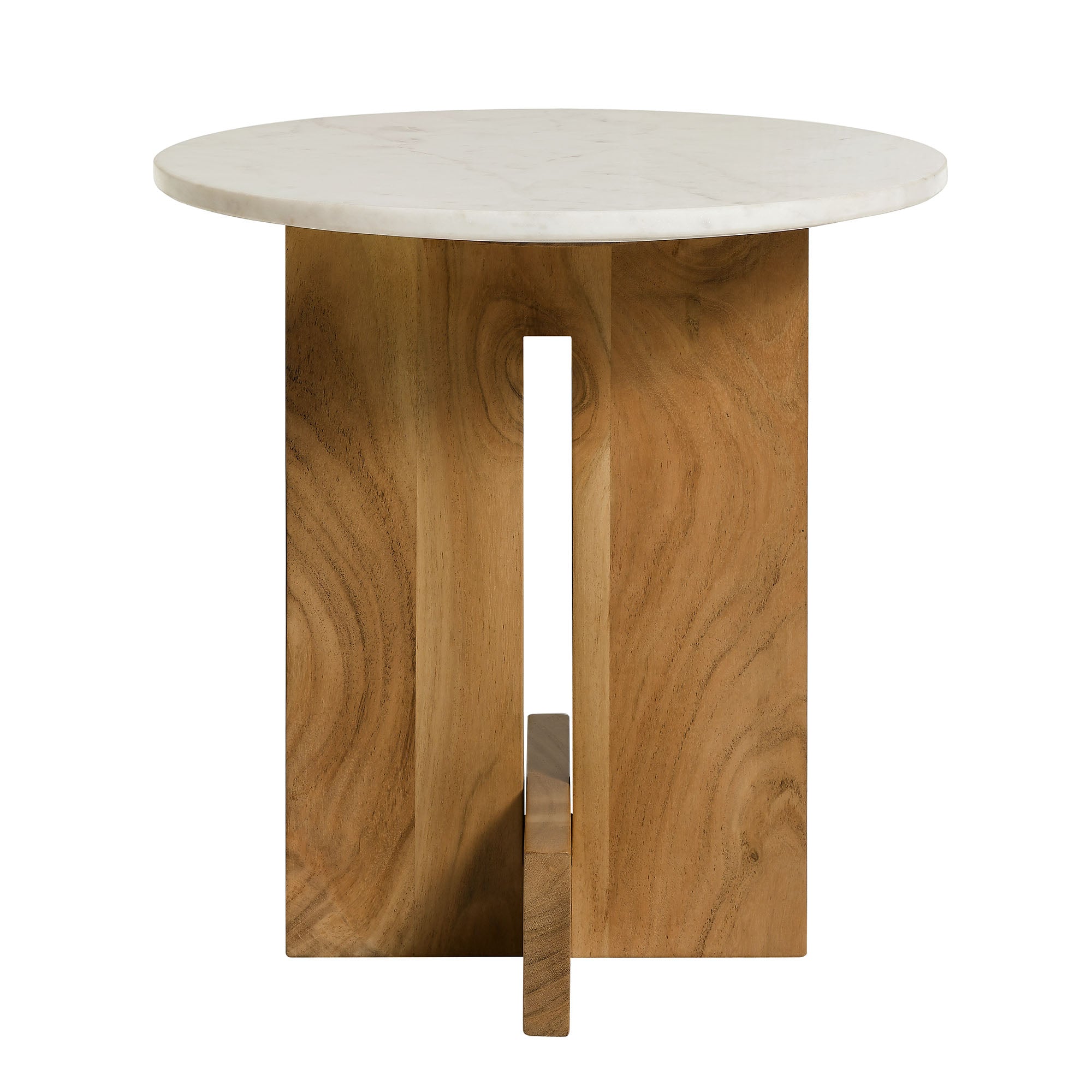 Tarin Acacia Wood and Marble Side Table - Natural