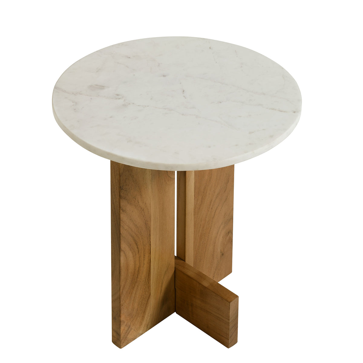 Tarin Acacia Wood and Marble Side Table - Natural