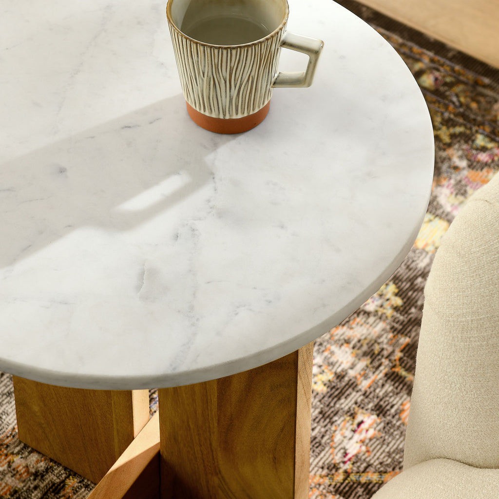 Tarin Acacia Wood and Marble Side Table - Natural