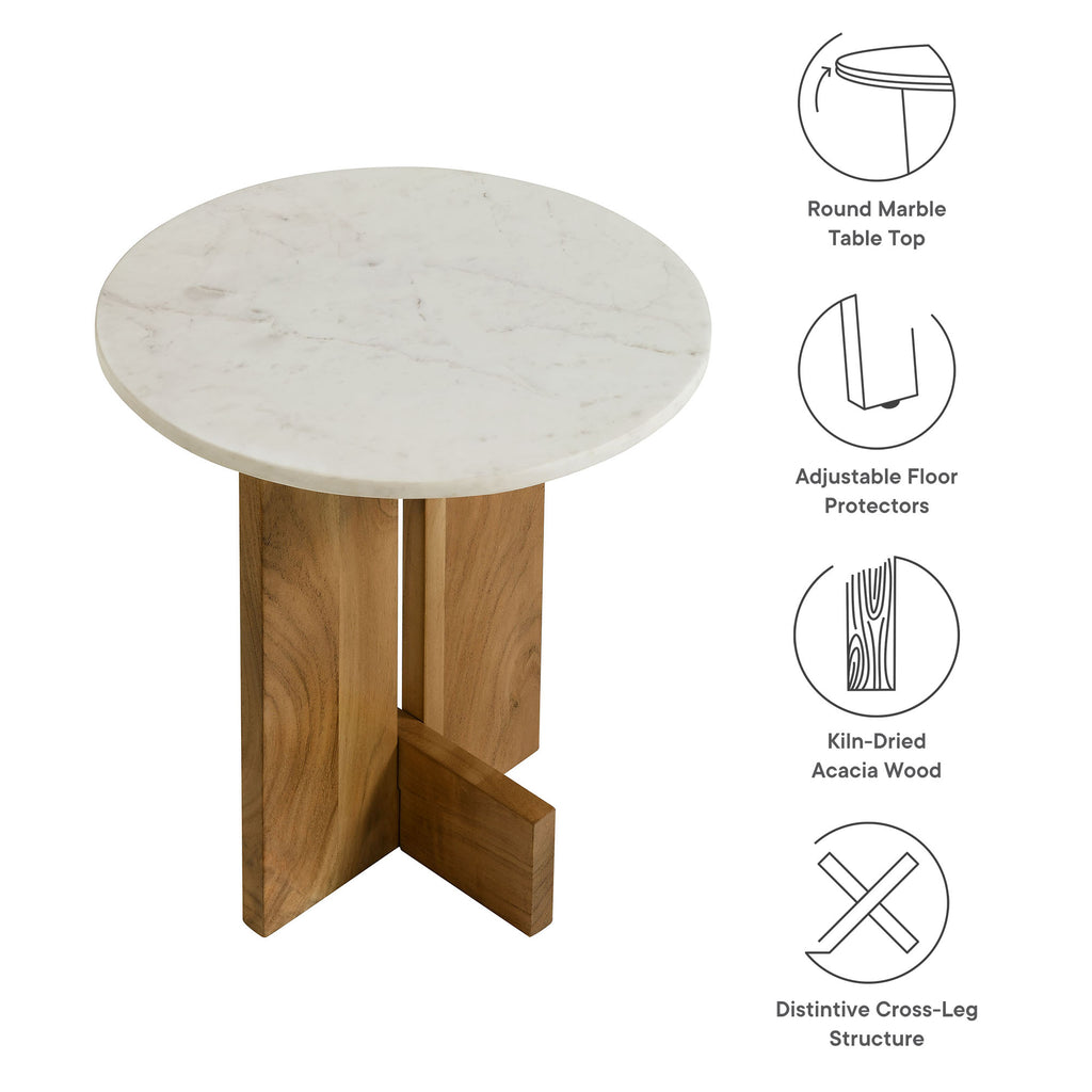 Tarin Acacia Wood and Marble Side Table - Natural