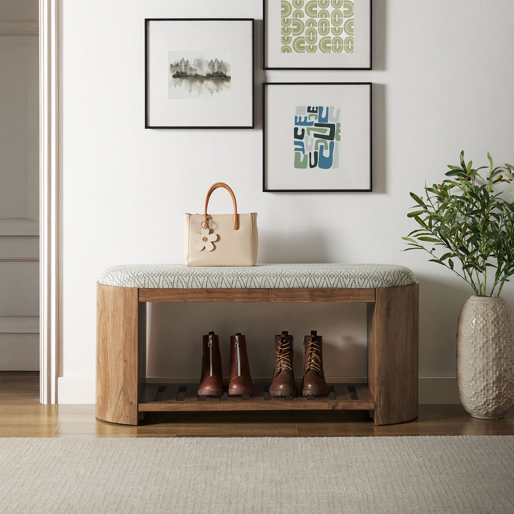 Ashby 45" Geometric Upholstered Bench - Natural Geometric