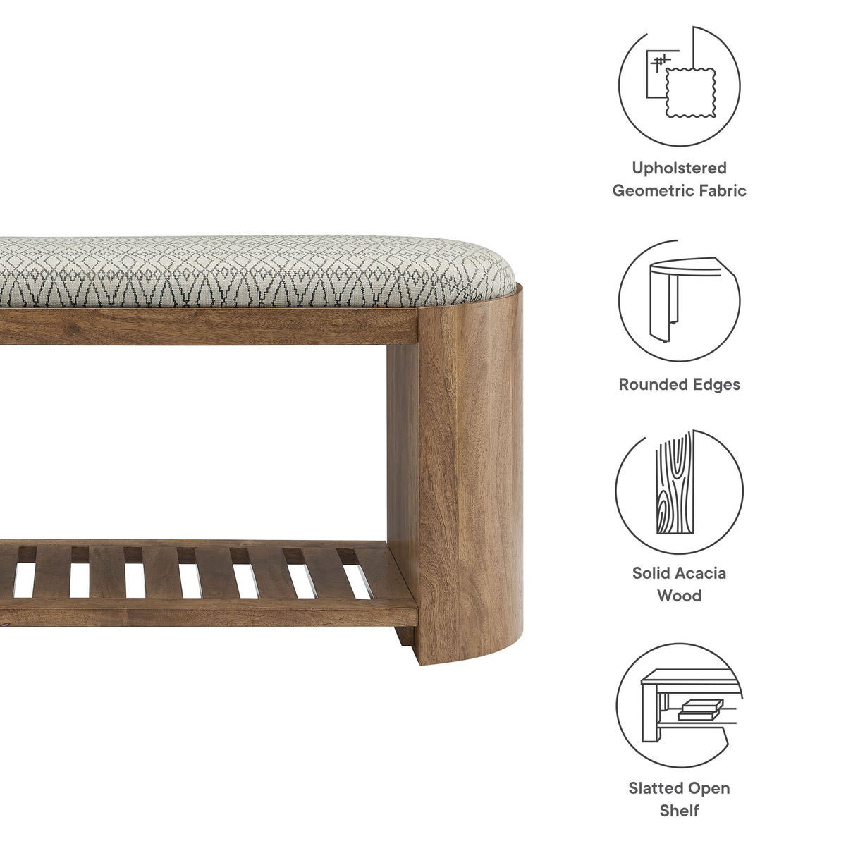 Ashby 45" Geometric Upholstered Bench - Natural Geometric