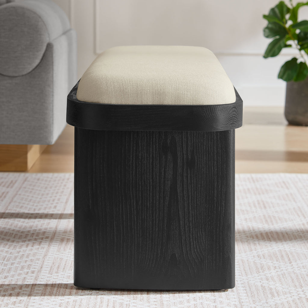 Iver 43" Upholstered Wood Accent Bench - Black Flax