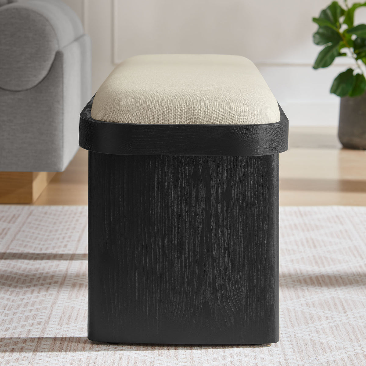 Iver 43" Upholstered Wood Accent Bench - Black Flax