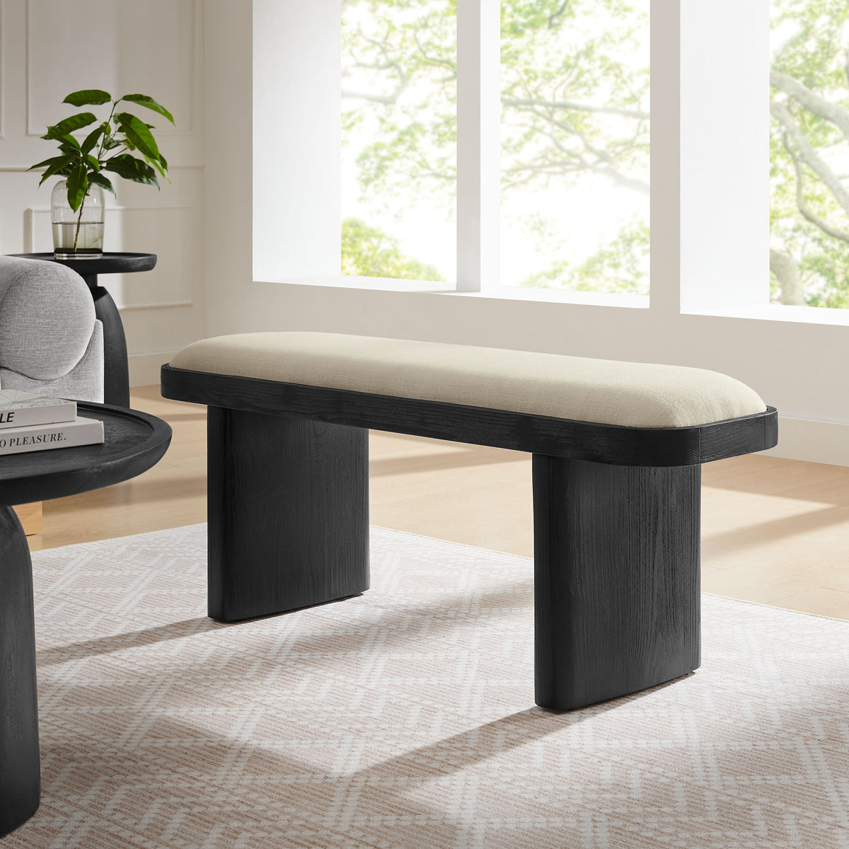 Iver 43" Upholstered Wood Accent Bench - Black Flax