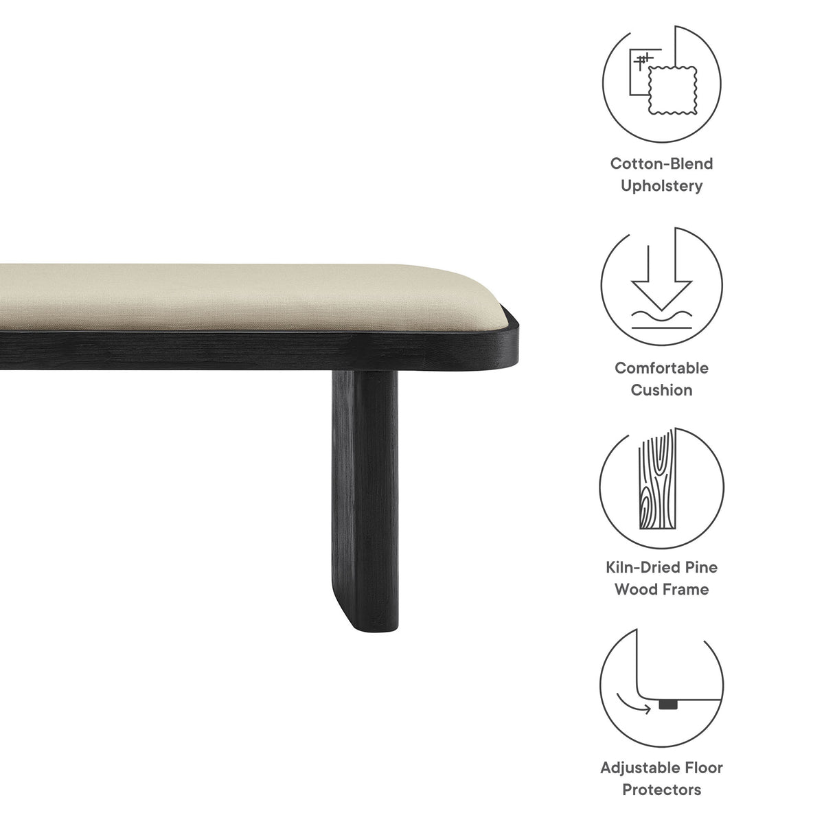Iver 43" Upholstered Wood Accent Bench - Black Flax