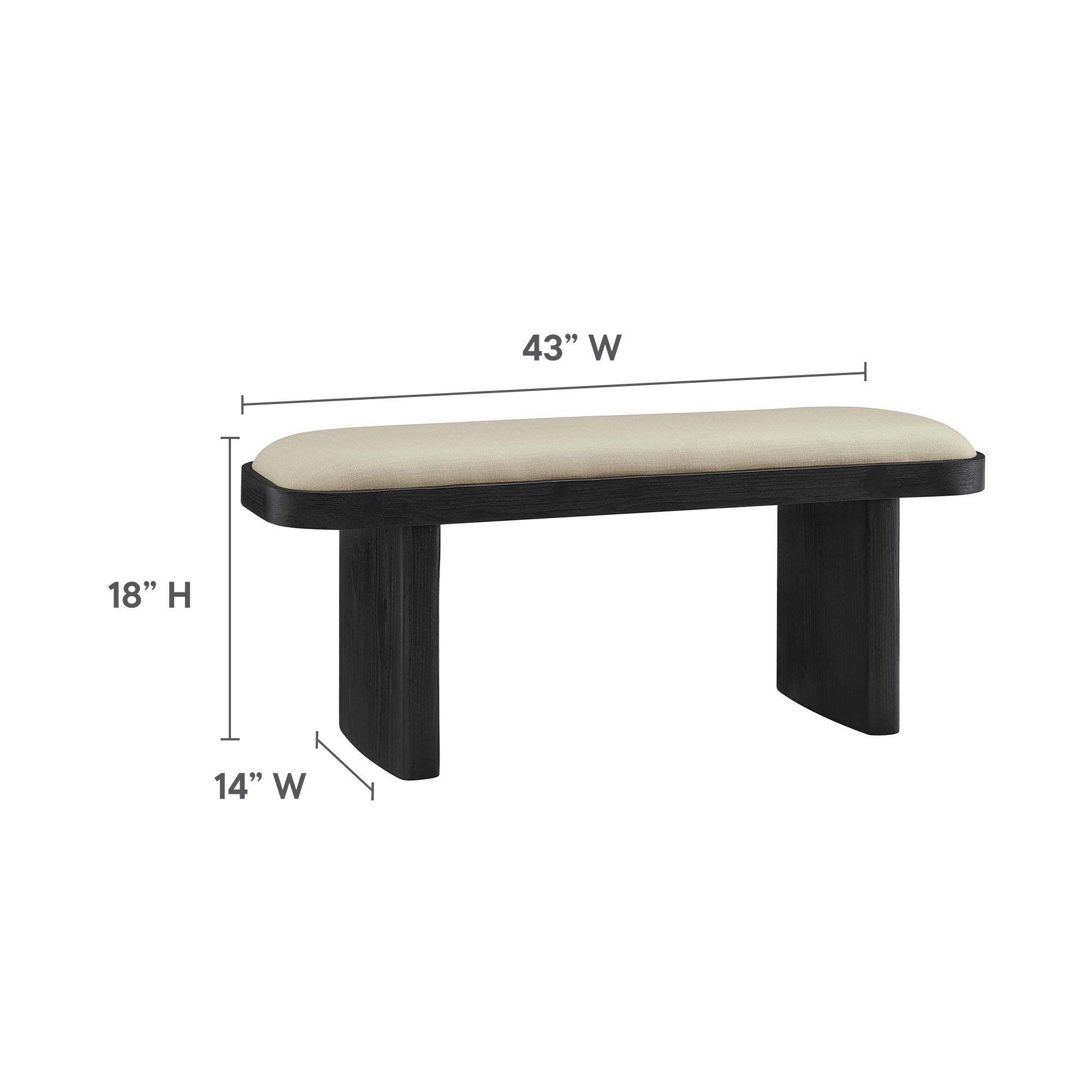 Iver 43" Upholstered Wood Accent Bench - Black Flax