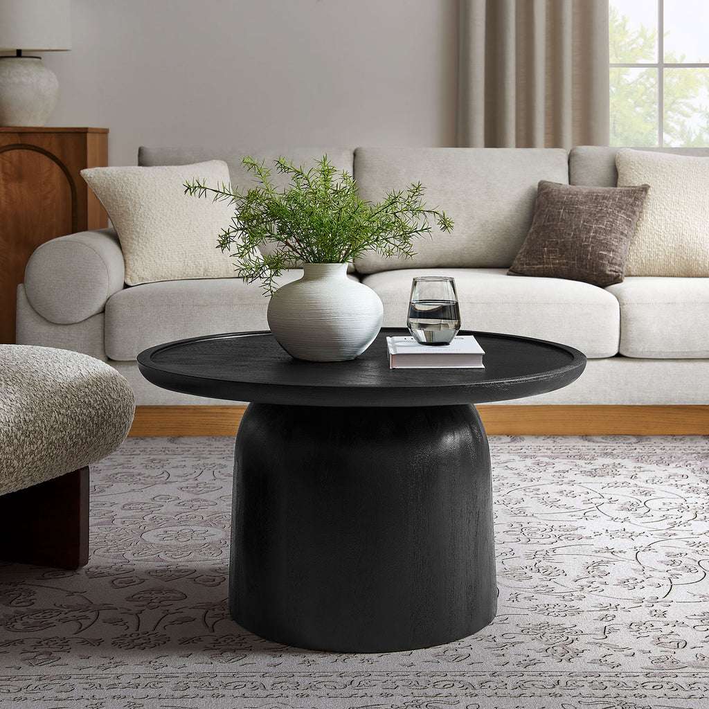 Holloway 30" Round Wood Coffee Table - Black