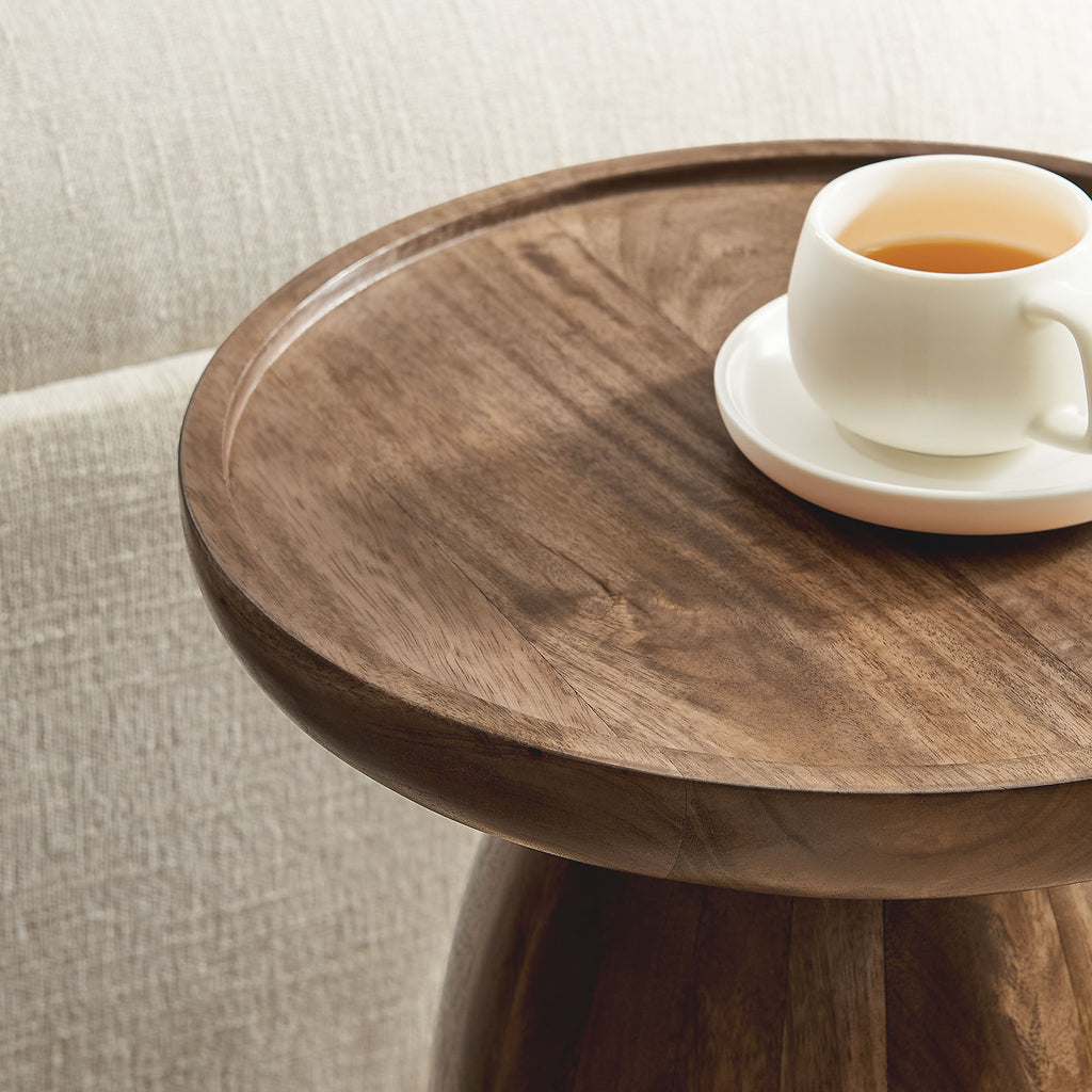 Holloway Round Wood Side Table - Walnut