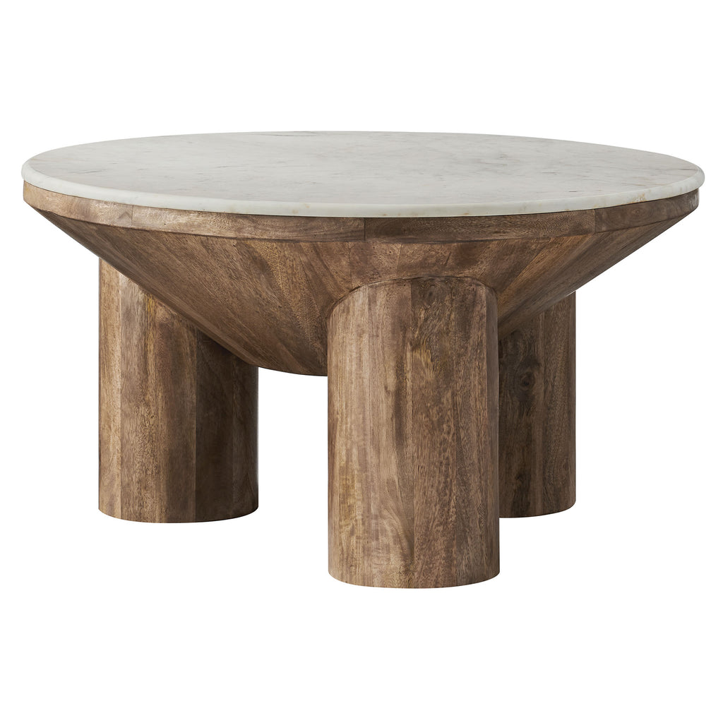 Ellison 33" Round Wood Coffee Table With Marble Top - Walnut