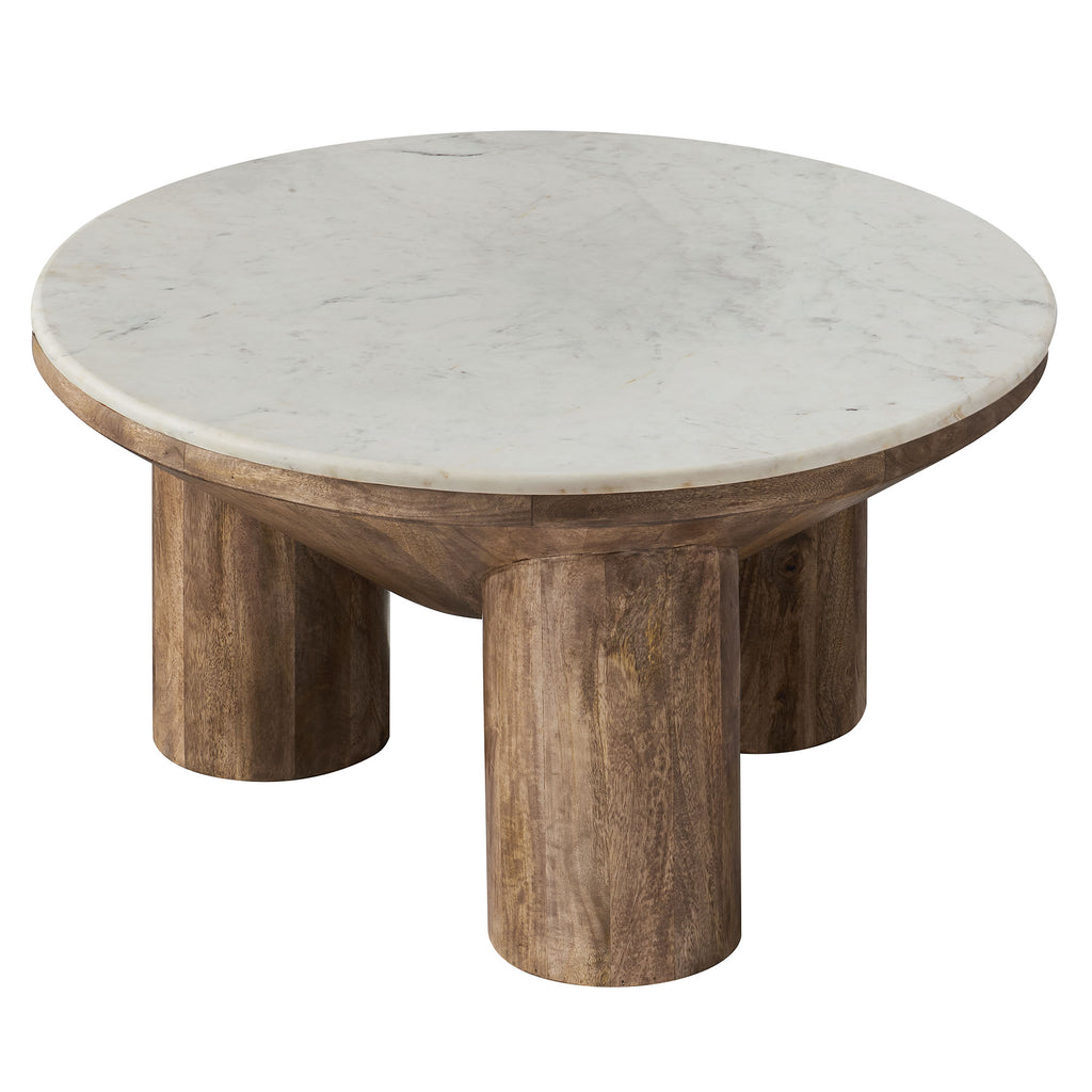 Ellison 33" Round Wood Coffee Table With Marble Top - Walnut