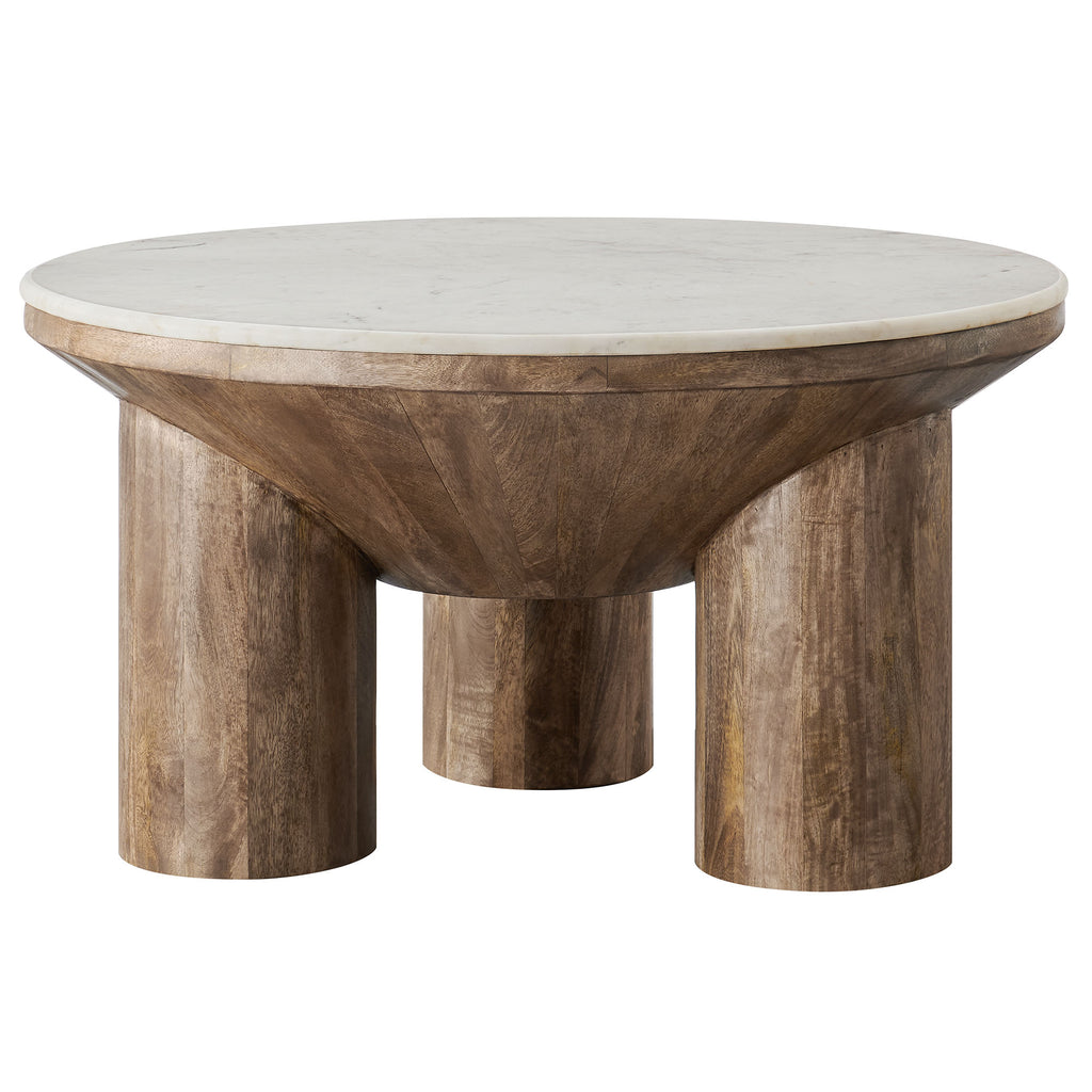 Ellison 33" Round Wood Coffee Table With Marble Top - Walnut