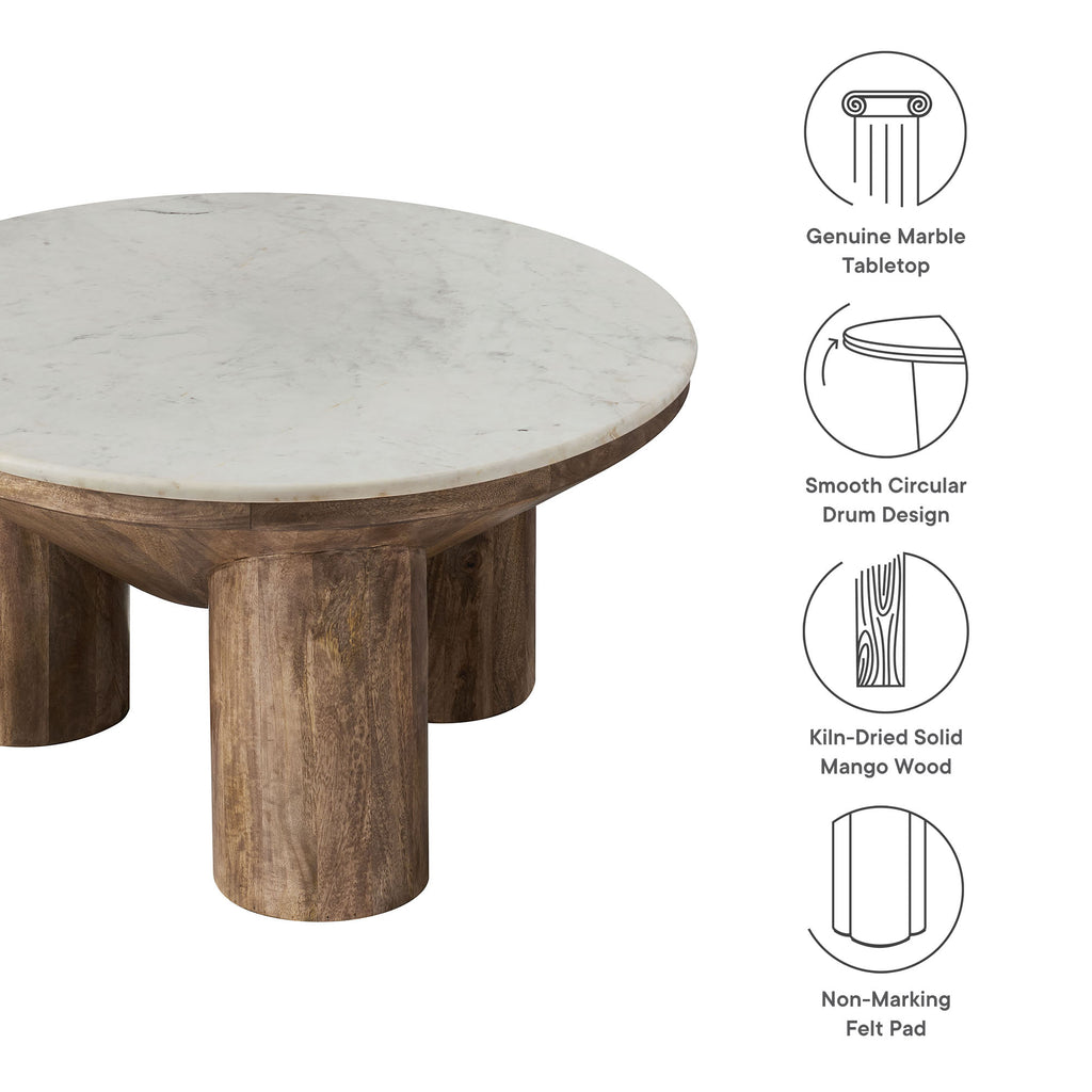 Ellison 33" Round Wood Coffee Table With Marble Top - Walnut
