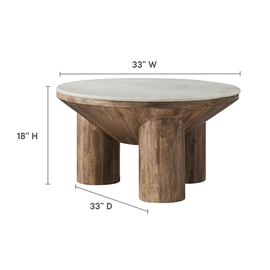 Ellison 33" Round Wood Coffee Table With Marble Top - Walnut
