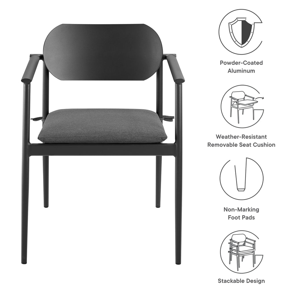 Aeris Stackable Outdoor Patio Aluminum Dining Armchair Set of 2 - Charcoal