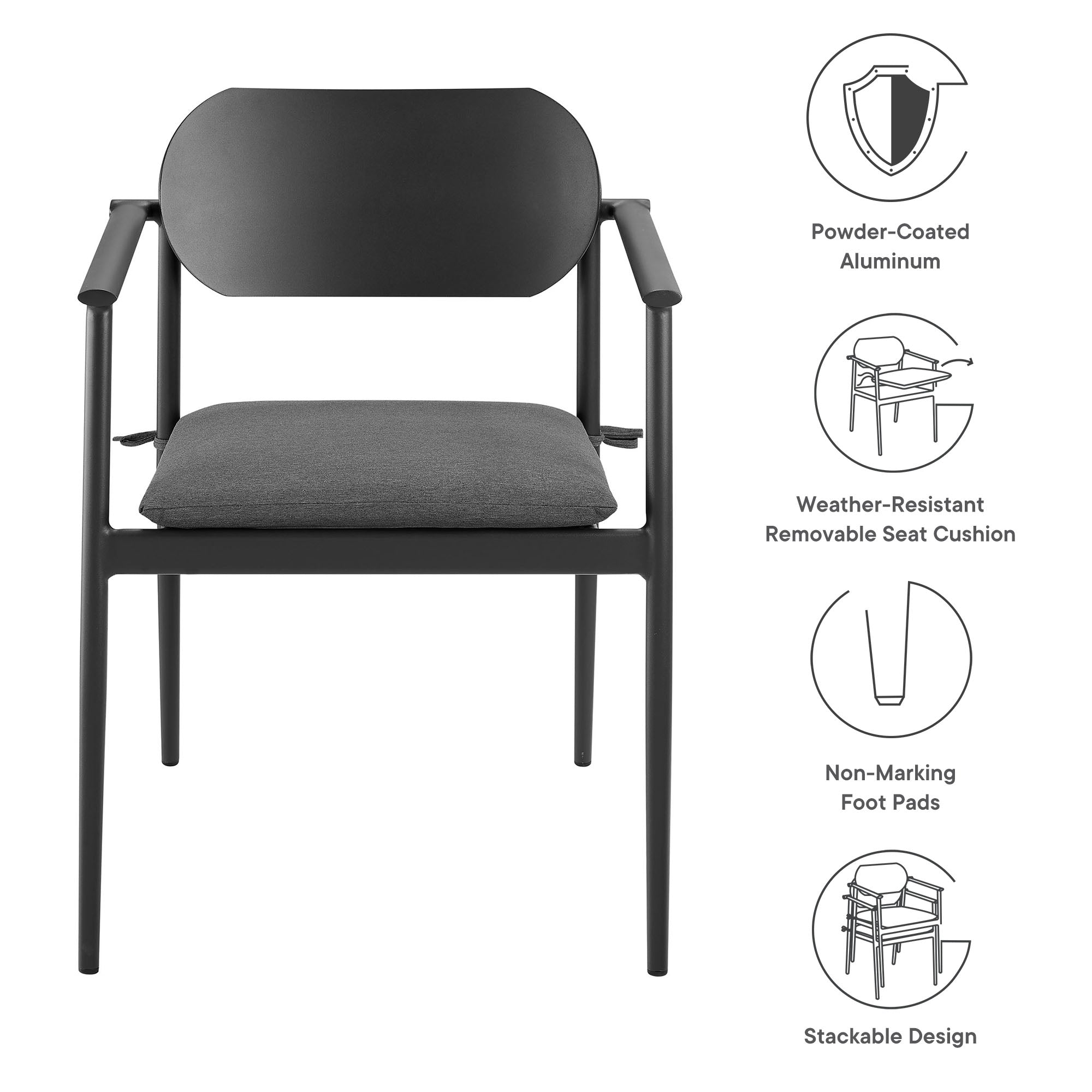 Aeris Stackable Outdoor Patio Aluminum Dining Armchair Set of 2 - Charcoal