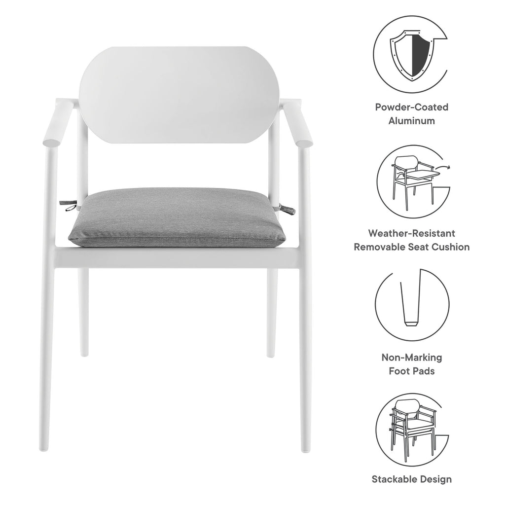 Aeris Stackable Outdoor Patio Aluminum Dining Armchair Set of 2 - White