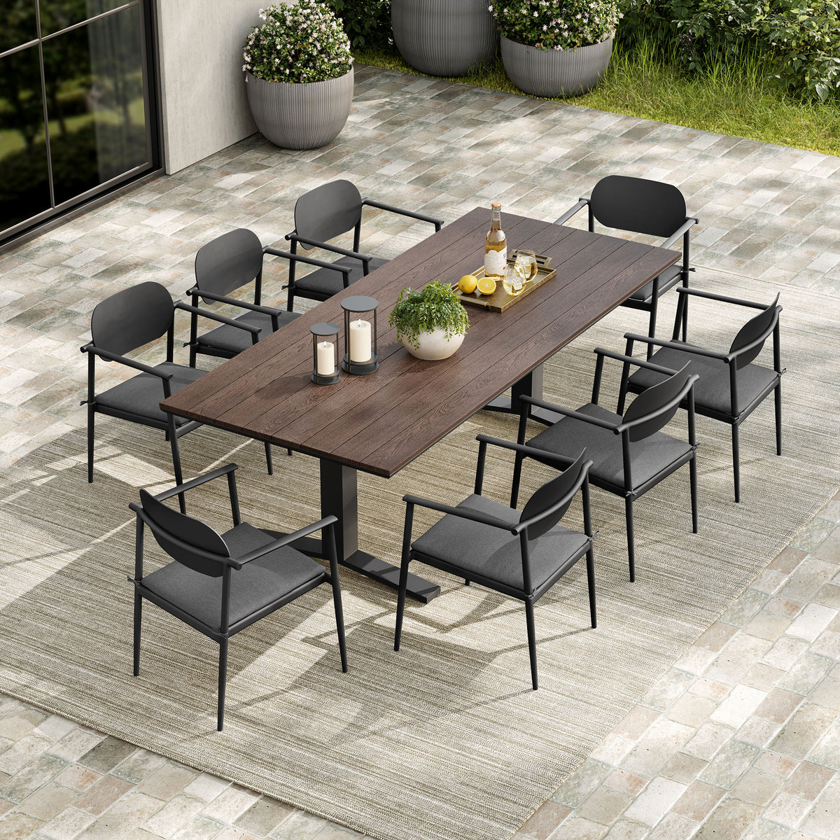 Aeris 9-Piece Outdoor Patio Aluminum Dining Set - Charcoal