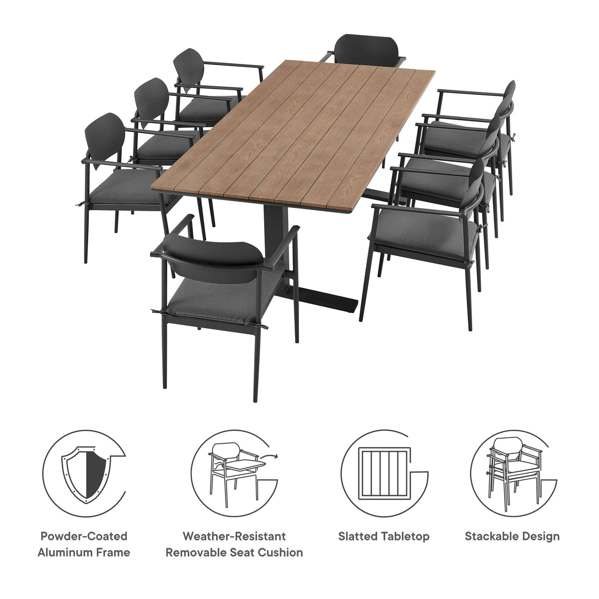 Aeris 9-Piece Outdoor Patio Aluminum Dining Set - Charcoal